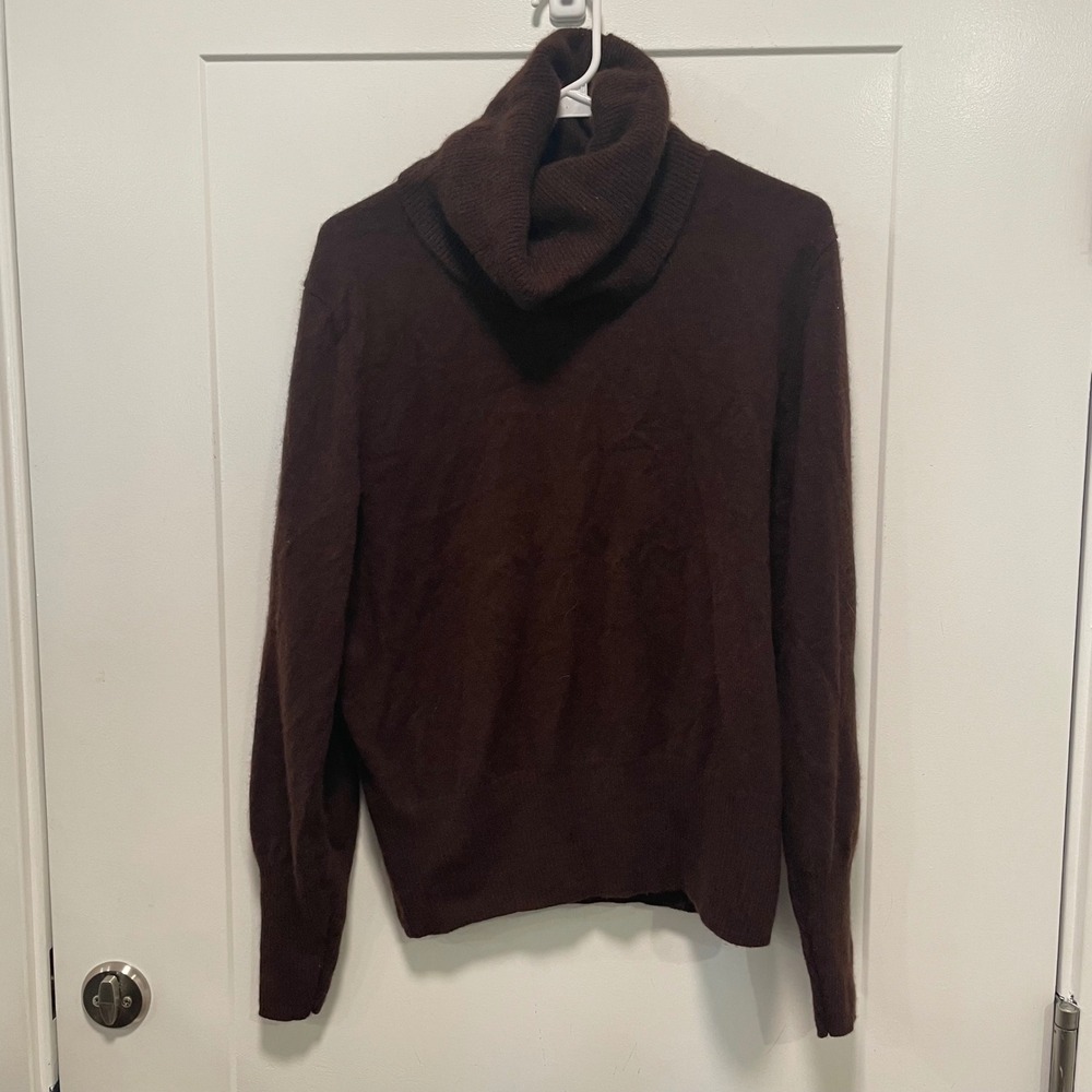 Anne Klein Sport Chocolate Brown 100% Cashmere Turtleneck Sweater XXL